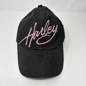 Harley Davidson Women’s Black Baseball Cap Hat with Pink Rhinestones Bling
